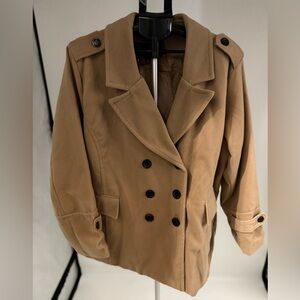 Women I B DIFFUSION Tan Wool Double Breasted Pea Coat Jacket NEW 4X